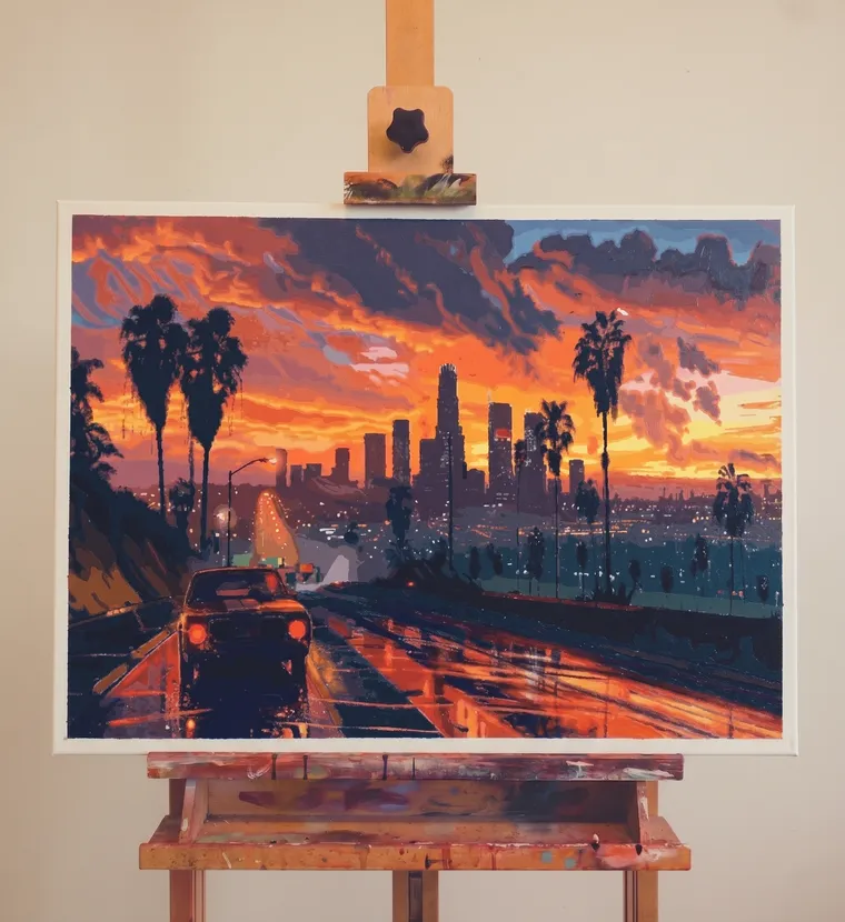Pintura por números terminada numa tela